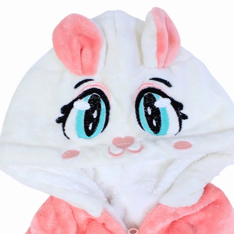 Bebic Kids wear Baby Girls Velvet Hooded Baby Bodysuit – Watermelon with Cat Design - Image 3