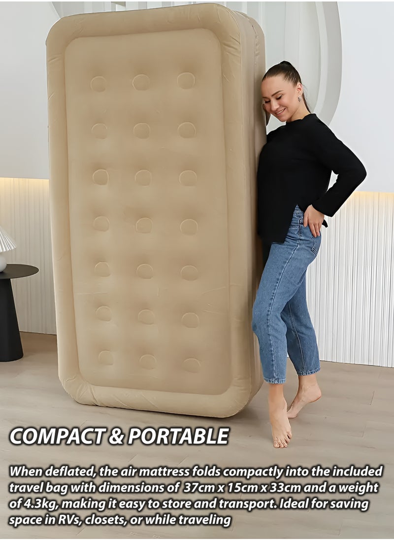 Toshionics - Single Size Air Mattress with Air Pillow Durable and Waterproof Sleeping Pad Camping Bed with Built-in Rechargeable Air Pump for Quick Self-Inflation and Deflation Ultra Plush Technology Comfort-Plush Luxury Blow-Up Airbed for Home Travel Hiking Outdoor Adventures Picnics Sleepovers and Guest Bed Use Premium Adjustable Inflatable Portable Self-Inflation and Deflation Mattress with Repair Bag Portable & Easy Set-Up 190x40x100cm - Image 1