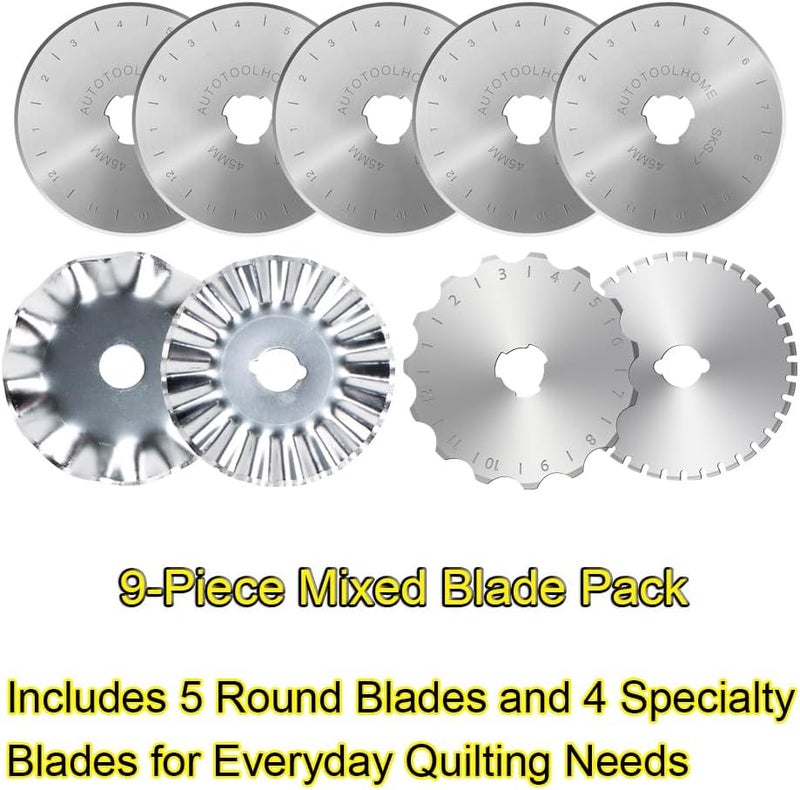 AUTOTOOLHOME 45mm Rotary Cutter with 9pcs Extra Blades Automatic Fabric Roller Cutter Perforator Crochet Edge Pinking Rotary Blades for Quilting, Sewing, Crafting - Image 2