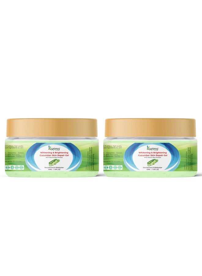 KAZIMA Whitening & Brightening Cucumber Skin Repair Gel With Natural Glow Fairness For All Type Of Skin & Face, 50 ml (Pack of 2) - Image 1