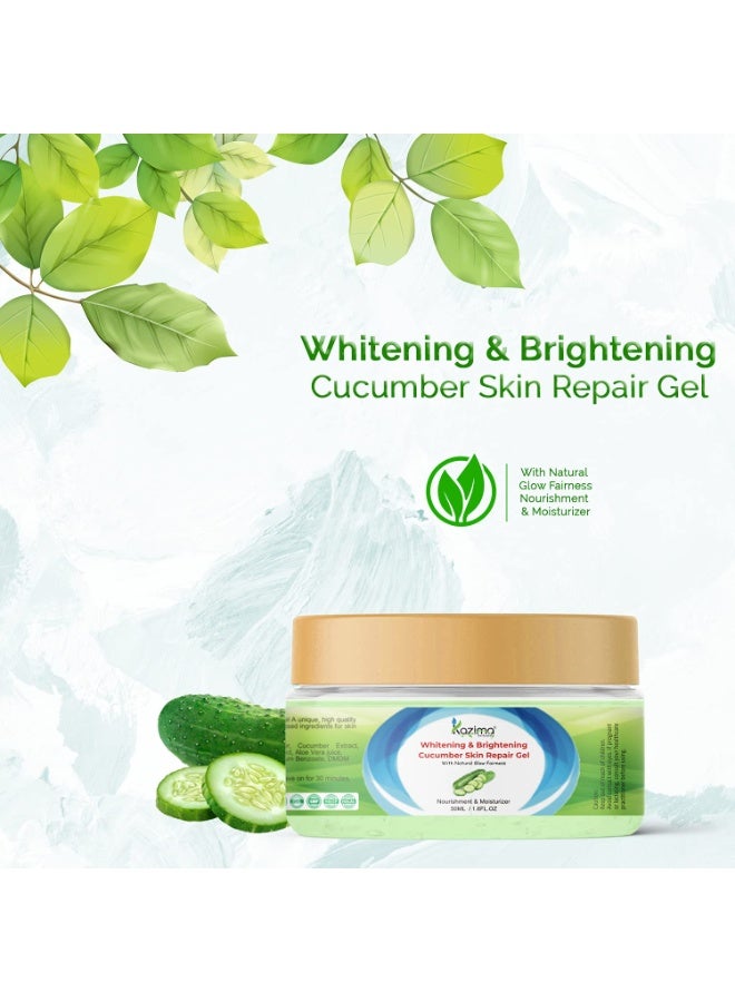 KAZIMA Whitening & Brightening Cucumber Skin Repair Gel With Natural Glow Fairness For All Type Of Skin & Face, 50 ml (Pack of 2) - Image 3