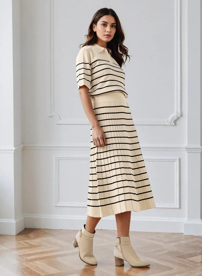 سبلاش فيڤ Midi Striped Skirt with Pleat Detail