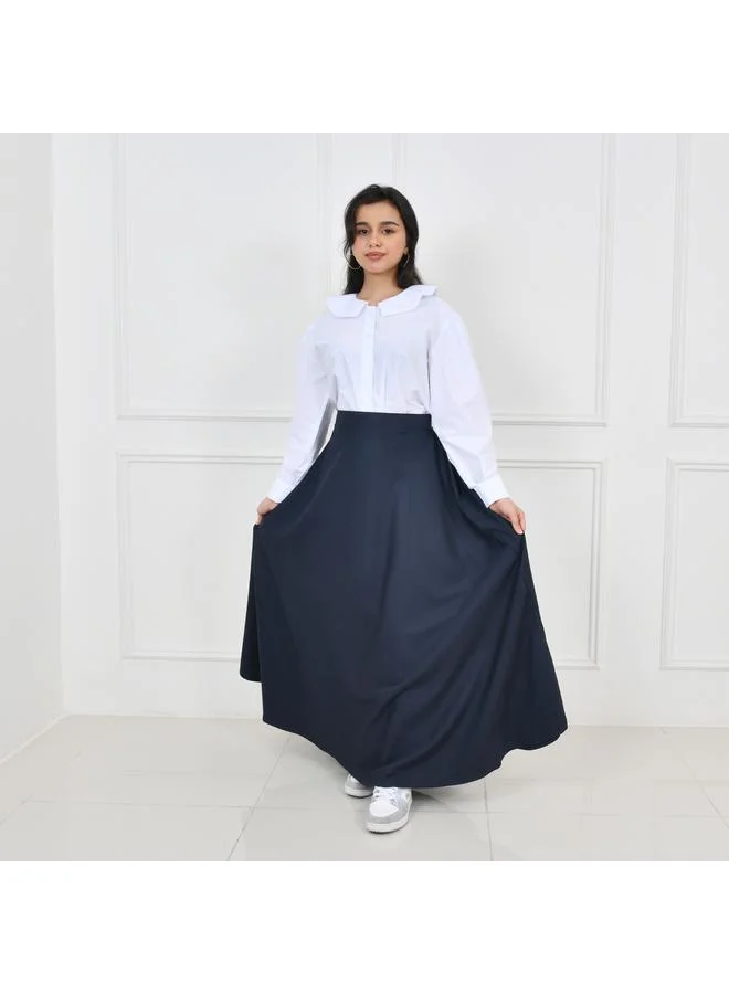 HAWRAA ABAYA تنورة كحلية كلوش بقصة فرنسية جذابة بجيوب مخفية وسحاب اغلاق جانبي