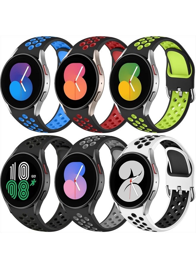 DAQIN 6 PACK No Gap Bands Only Compatible with Samsung Galaxy Watch 5 Band/Galaxy Watch 4 Band 40mm 44m/Galaxy Watch 5 Pro Band 45mm/Watch 4 Classic Band, 20mm Soft Silicone Sport Bands for Women & Men - Image 1