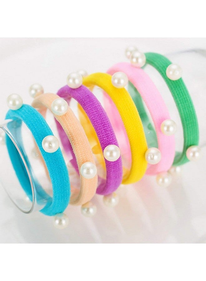 El Regalo Imitation Pearls Elastic Rubber Band Ties Ponytail Holder Scrunchy (Combo Set of 6) | Fancy Rubber Bands for Girls & Women | Fancy Rubber Bands for Hairs (Mixed Light Colors) - Image 4