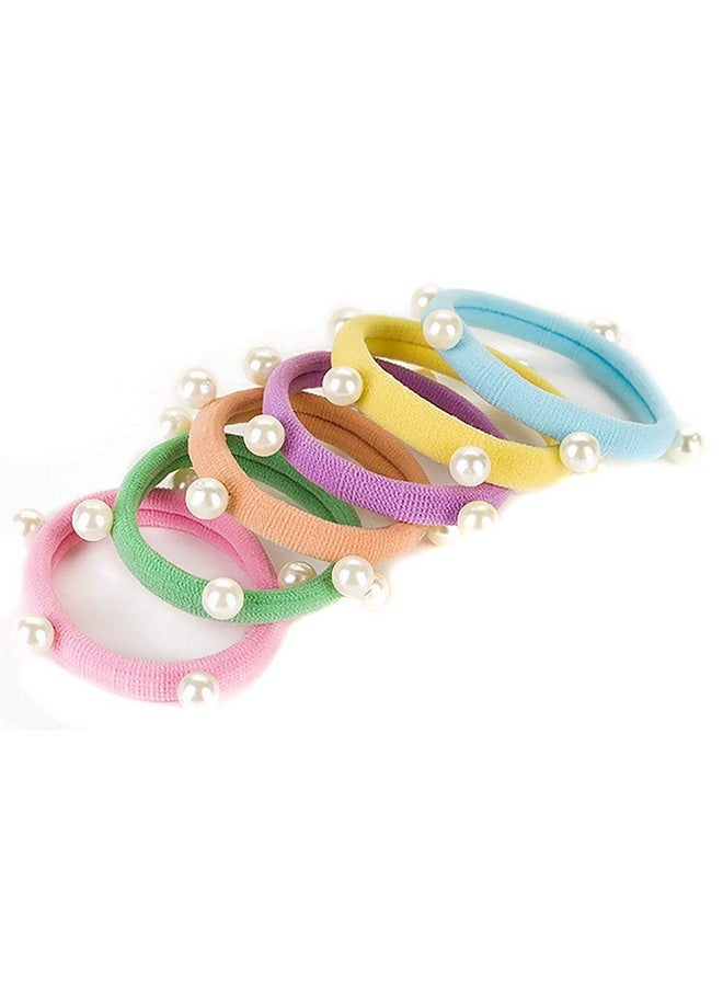 El Regalo Imitation Pearls Elastic Rubber Band Ties Ponytail Holder Scrunchy (Combo Set of 6) | Fancy Rubber Bands for Girls & Women | Fancy Rubber Bands for Hairs (Mixed Light Colors) - Image 1