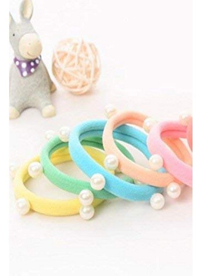 El Regalo Imitation Pearls Elastic Rubber Band Ties Ponytail Holder Scrunchy (Combo Set of 6) | Fancy Rubber Bands for Girls & Women | Fancy Rubber Bands for Hairs (Mixed Light Colors) - Image 2