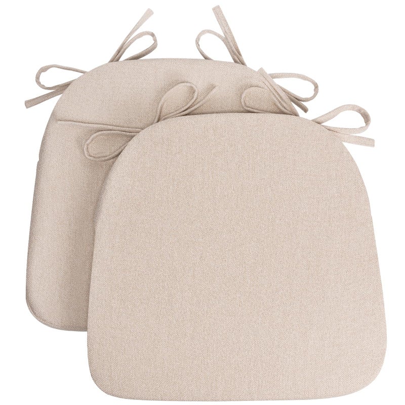 Sunsleek Chair Cushions for Dining Chairs DShaped Seat Cushions with Removable Washable Cover and Ties Chair Pads for Kitchen Indoor Dining Room Patio Chairs 17 x 16 Set of 2 Beige