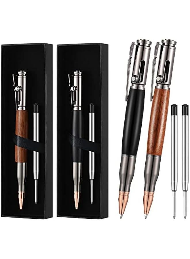 2 قطعة أقلام حبر جاف خشبية صلبة من الخشب مع 2 عبوة مع 2 علبة هدايا لعيد الأب، عيد الحب، عيد الميلاد، حبر أسود (أسود، بني) - Image 1