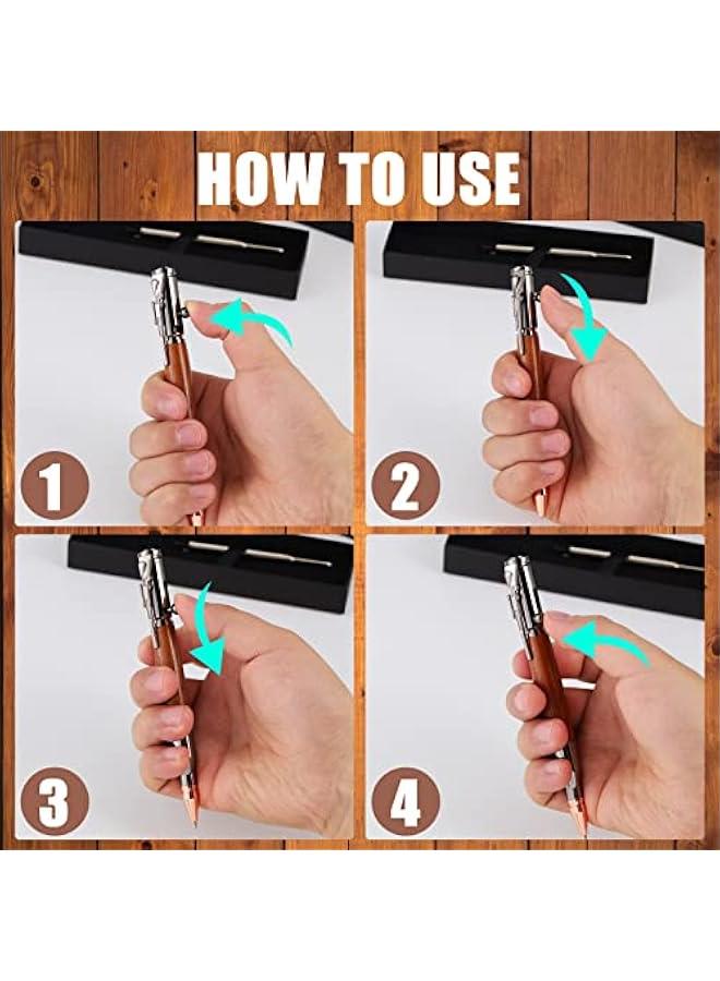 2 قطعة أقلام حبر جاف خشبية صلبة من الخشب مع 2 عبوة مع 2 علبة هدايا لعيد الأب، عيد الحب، عيد الميلاد، حبر أسود (أسود، بني) - Image 4