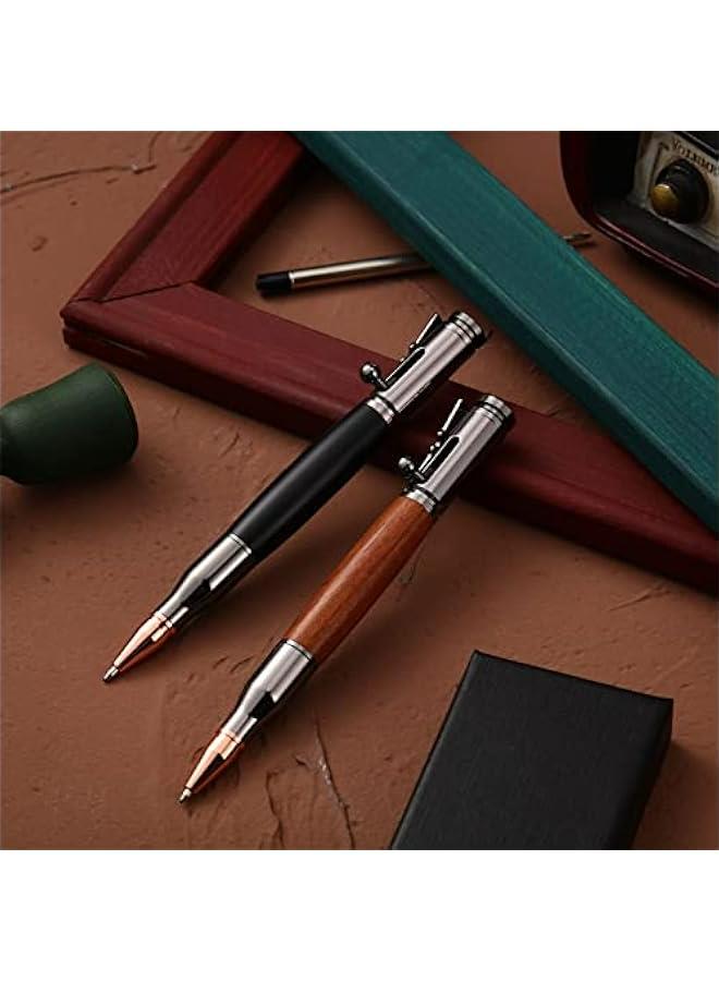 2 قطعة أقلام حبر جاف خشبية صلبة من الخشب مع 2 عبوة مع 2 علبة هدايا لعيد الأب، عيد الحب، عيد الميلاد، حبر أسود (أسود، بني) - Image 2