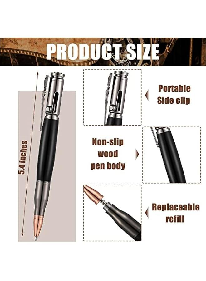 2 قطعة أقلام حبر جاف خشبية صلبة من الخشب مع 2 عبوة مع 2 علبة هدايا لعيد الأب، عيد الحب، عيد الميلاد، حبر أسود (أسود، بني) - Image 3