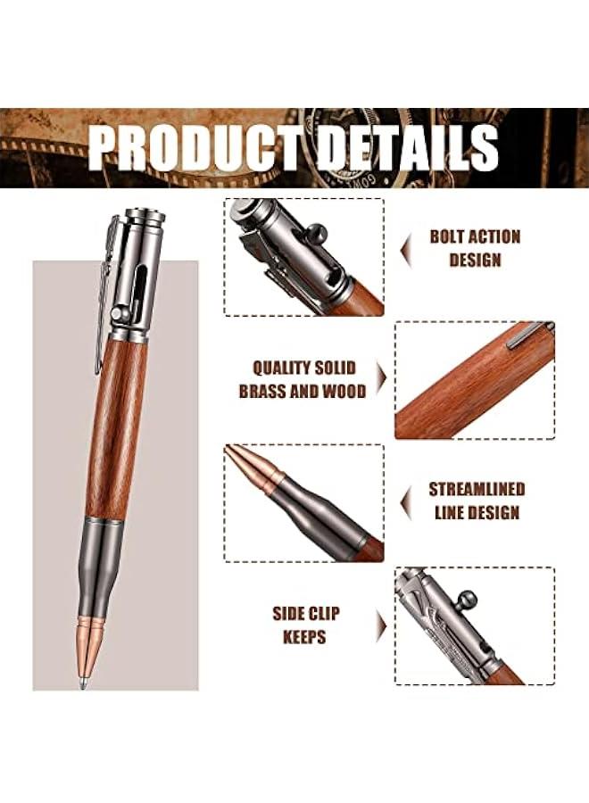 2 قطعة أقلام حبر جاف خشبية صلبة من الخشب مع 2 عبوة مع 2 علبة هدايا لعيد الأب، عيد الحب، عيد الميلاد، حبر أسود (أسود، بني) - Image 5