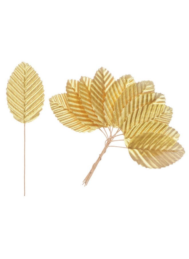 M METERXITY M METERXITY 200-Pack Artificial Silk Leaf, Faux Wire Single Leaves, Fake Flower Leaf with Stem for DIY Bouquet/Wreaths/Wedding/Garland/Party Decorations, Fake Rose Craft Leaves [Gold]  - Image 1