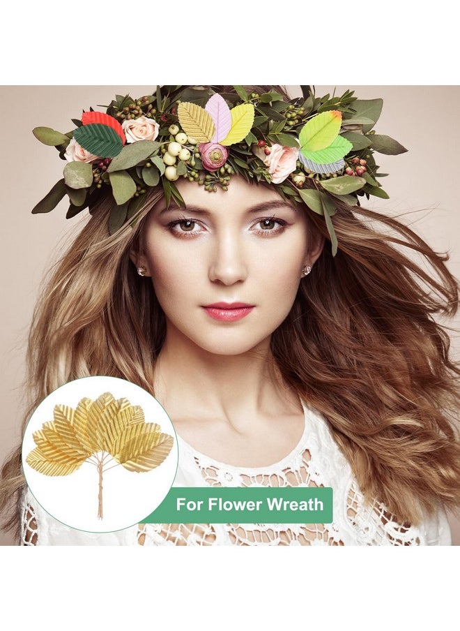 M METERXITY M METERXITY 200-Pack Artificial Silk Leaf, Faux Wire Single Leaves, Fake Flower Leaf with Stem for DIY Bouquet/Wreaths/Wedding/Garland/Party Decorations, Fake Rose Craft Leaves [Gold]  - Image 5
