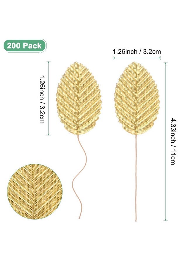 M METERXITY M METERXITY 200-Pack Artificial Silk Leaf, Faux Wire Single Leaves, Fake Flower Leaf with Stem for DIY Bouquet/Wreaths/Wedding/Garland/Party Decorations, Fake Rose Craft Leaves [Gold]  - Image 3