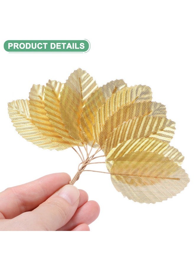 M METERXITY M METERXITY 200-Pack Artificial Silk Leaf, Faux Wire Single Leaves, Fake Flower Leaf with Stem for DIY Bouquet/Wreaths/Wedding/Garland/Party Decorations, Fake Rose Craft Leaves [Gold]  - Image 2
