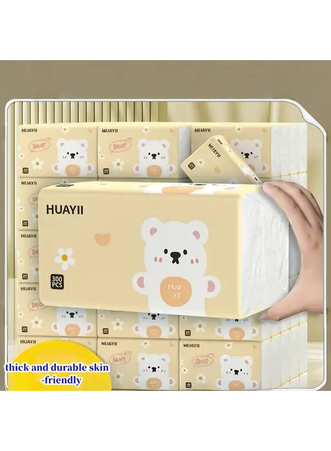 4 Pack Natural Wood Fiber 5 Ply Thick Absorbent Tissue Paper Cute Panda Heart Design Light Beige Embossed Texture - Image 2