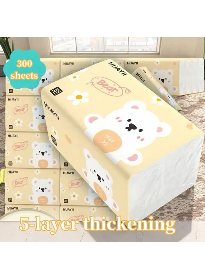 4 Pack Natural Wood Fiber 5 Ply Thick Absorbent Tissue Paper Cute Panda Heart Design Light Beige Embossed Texture - Image 3
