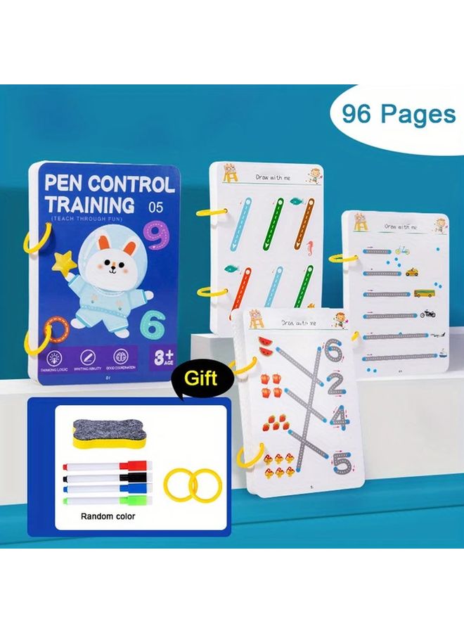 Blue Reusable Magic Practice Workbook For Kids 96 Page Drawing Control Training Educational Diary Notebook - Image 5