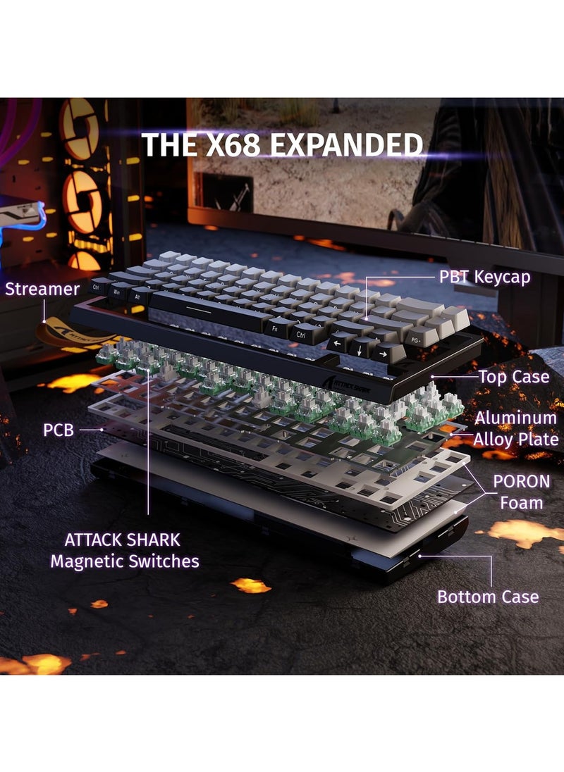 Attack Shark - X68 HE Rapid Trigger Mechanical Gaming Keyboard 60% Wired TKL with Adjustable Actuation,Hall Effect Magnetic Switch,8KHz Polling Rate,RGB Backlit,Top Mount,Side Printed Keycap(Moonlight) - Image 1