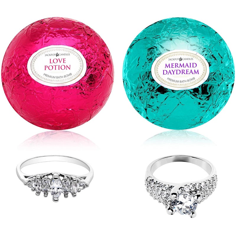 Jackpot Candles Mermaid Love Potion Bath Bombs Gift Set of 2 with Size 6 Ring Inside Each Made in USA