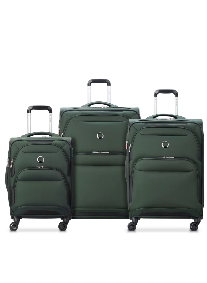 DELSEY Sky Max 2.0 Expendable Double wheel luggage trolley suitcase 3pcs set (L+M+S) 55/71/79cm Green