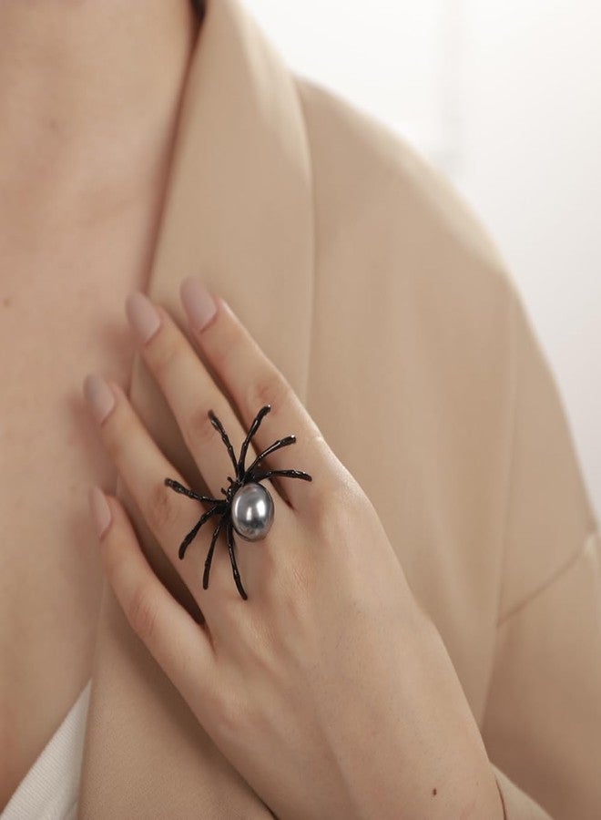 Aimimier Gothic Punk Big Black Spider Ring Exaggerated Knuckle Stackable Finger Ring Halloween Jewelry Festival Costume Accessories for Women Men(Style 1) - Image 3