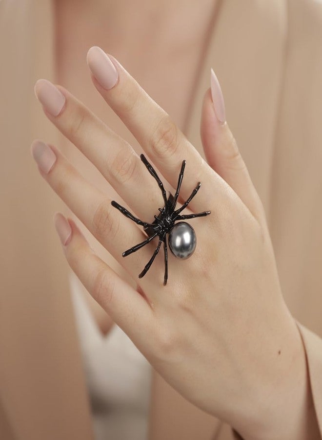 Aimimier Gothic Punk Big Black Spider Ring Exaggerated Knuckle Stackable Finger Ring Halloween Jewelry Festival Costume Accessories for Women Men(Style 1) - Image 2