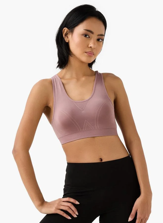 ADOT by Splash Textured Scoop Neck Sports Bra with Removable Pads and Racerback
