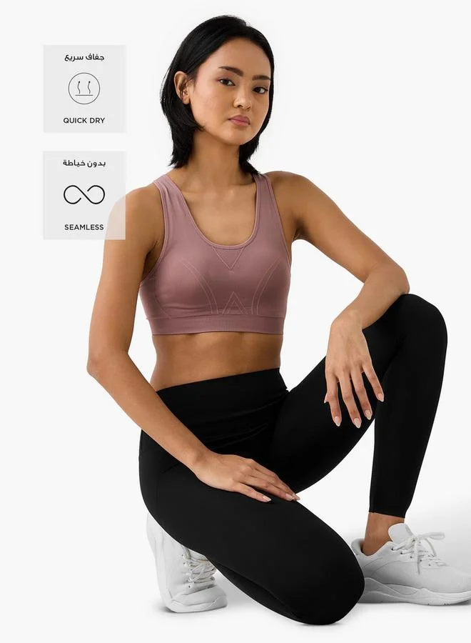ADOT by Splash Textured Scoop Neck Sports Bra with Removable Pads and Racerback