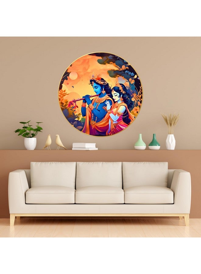 Arkasto Modern Radha Krishna Wall Painting with Frame - Sparkle Glossy Round Golden Framed Large Painting for Living Room, Bedroom, Office, Home Wall Decoration (Design 11, 60 cm * 60 cm) - Image 2