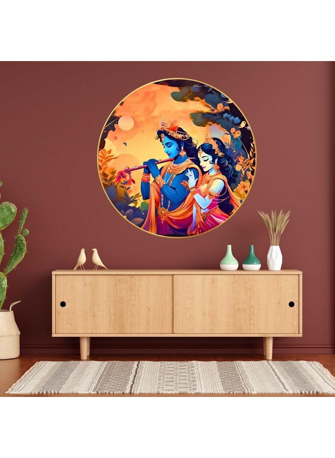 Arkasto Modern Radha Krishna Wall Painting with Frame - Sparkle Glossy Round Golden Framed Large Painting for Living Room, Bedroom, Office, Home Wall Decoration (Design 11, 60 cm * 60 cm) - Image 3