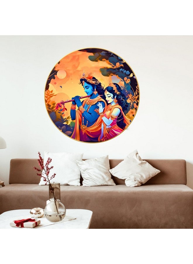 Arkasto Modern Radha Krishna Wall Painting with Frame - Sparkle Glossy Round Golden Framed Large Painting for Living Room, Bedroom, Office, Home Wall Decoration (Design 11, 60 cm * 60 cm) - Image 4