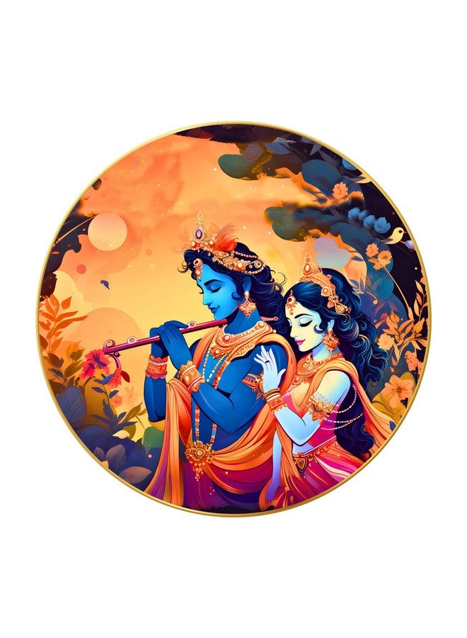 Arkasto Modern Radha Krishna Wall Painting with Frame - Sparkle Glossy Round Golden Framed Large Painting for Living Room, Bedroom, Office, Home Wall Decoration (Design 11, 60 cm * 60 cm) - Image 1