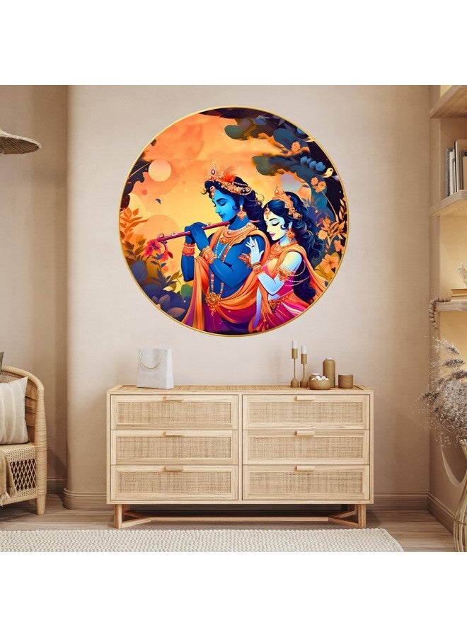 Arkasto Modern Radha Krishna Wall Painting with Frame - Sparkle Glossy Round Golden Framed Large Painting for Living Room, Bedroom, Office, Home Wall Decoration (Design 11, 60 cm * 60 cm) - Image 5
