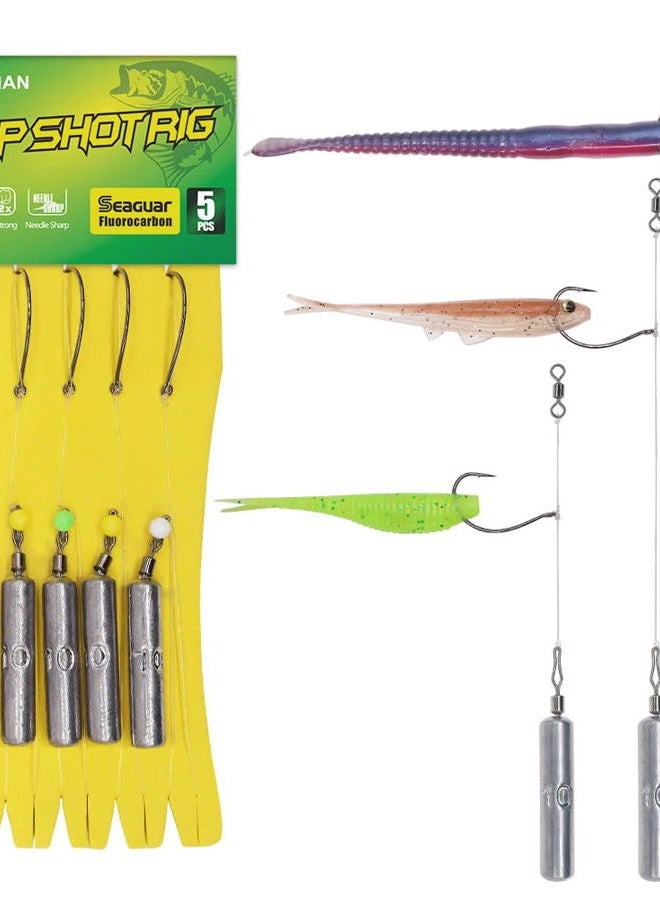 XFISHMAN Drop Shot Rigs for Bass Fishing Ready Rig with Hooks and Sinker Weights (Hook Size 1/0-Weight 3/8 oz-Qty 5) - Image 1