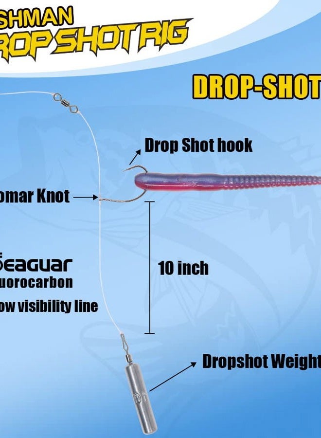 XFISHMAN Drop Shot Rigs for Bass Fishing Ready Rig with Hooks and Sinker Weights (Hook Size 1/0-Weight 3/8 oz-Qty 5) - Image 2
