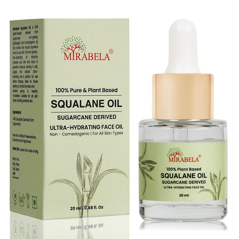Mirabela Squalane Oil  Hydrating Face Oil for Skin Hydration Enhanced Glow  Moisturizing  100 Plant Derived Sugarcane Squalane Oil Lightweight NonComedogenic for All Skin Types 20ml - Image 1