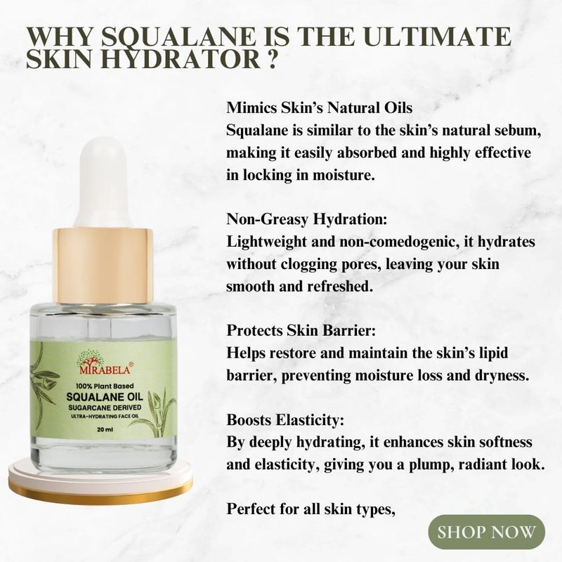 Mirabela Squalane Oil  Hydrating Face Oil for Skin Hydration Enhanced Glow  Moisturizing  100 Plant Derived Sugarcane Squalane Oil Lightweight NonComedogenic for All Skin Types 20ml - Image 4