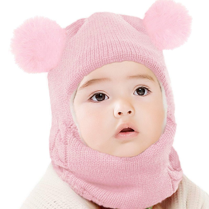 Bienvenu Bienvenu Baby Boy Girl Winter Hat Kids Earflap Hat with Scarf Toddler Fleece Beanie Cap Balaclava Pink