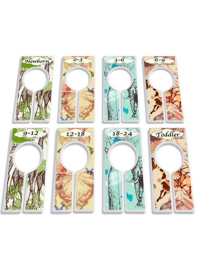 Yardie Productions Closet Dividers for Baby Clothes by YardieBaby - Set of 8 Baby Clothing Size Age Hanger Dividers from Newborn Infant to Toddler Months Boys/Girls Nursery Closet Organizer (Safari)  - Image 1