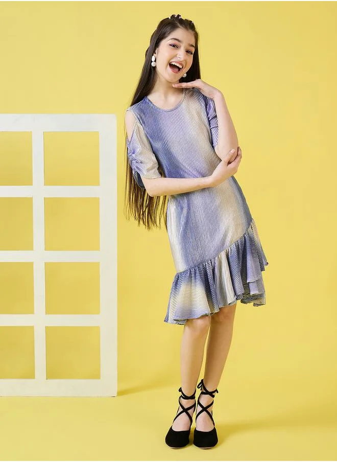 ستايلو بج Frill Hem Plisse Dress with Ruched Sleeve by Styli