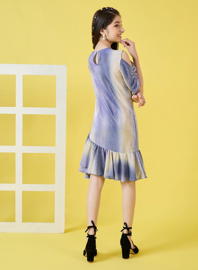 Stylo Bug Stylo Bug Frill Hem Plisse Dress with Ruched Sleeve - Image 2