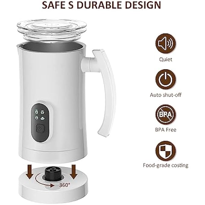 TDOO 4 In 1 Electric Milk Frother 350Ml Automatic Hot  Cold Foam Coffee Maker For Cappuccino Latte Macchiato Hot Chocolate Auto ShutOff Milk Steamer Warmer With 2 Whisks For Frothing And Heating - Image 2