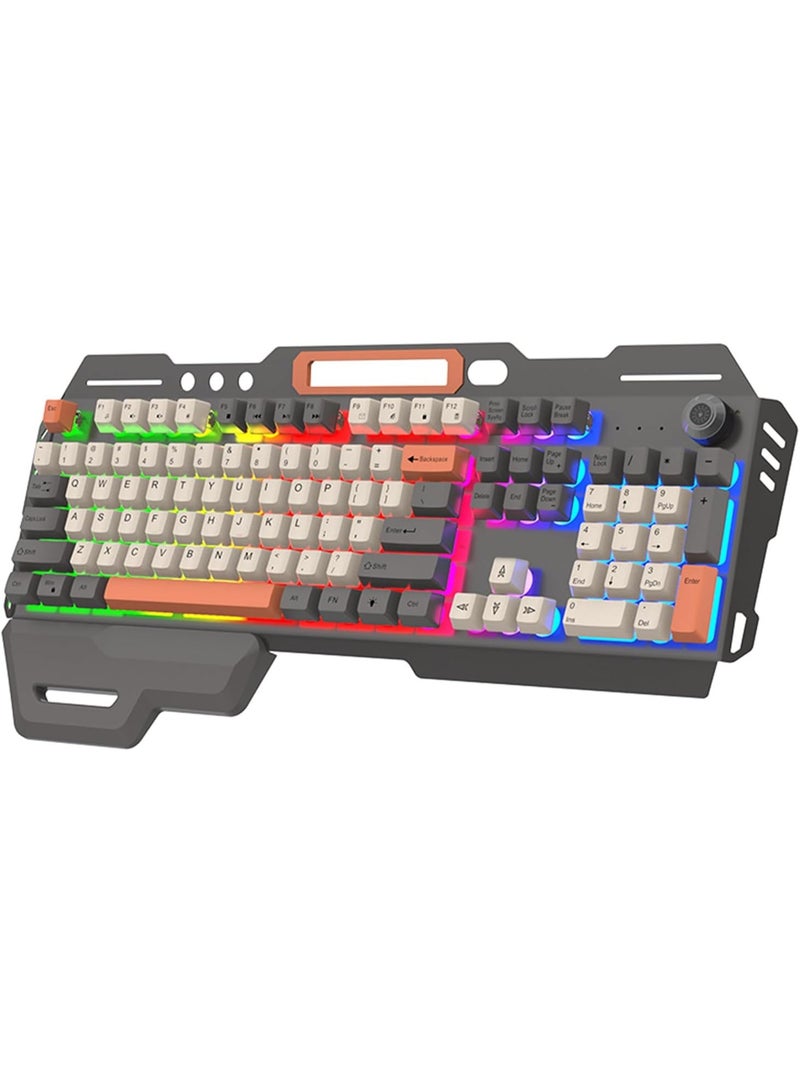 أريزون لوحة مفاتيح الألعاب Arizona K91 Rainbow LED الميكانيكية، 104 مفتاح، لوحة مفاتيح سلكية بإضاءة خلفية USB للكمبيوتر الشخصي واللابتوب والألعاب والمكاتب - Image 1