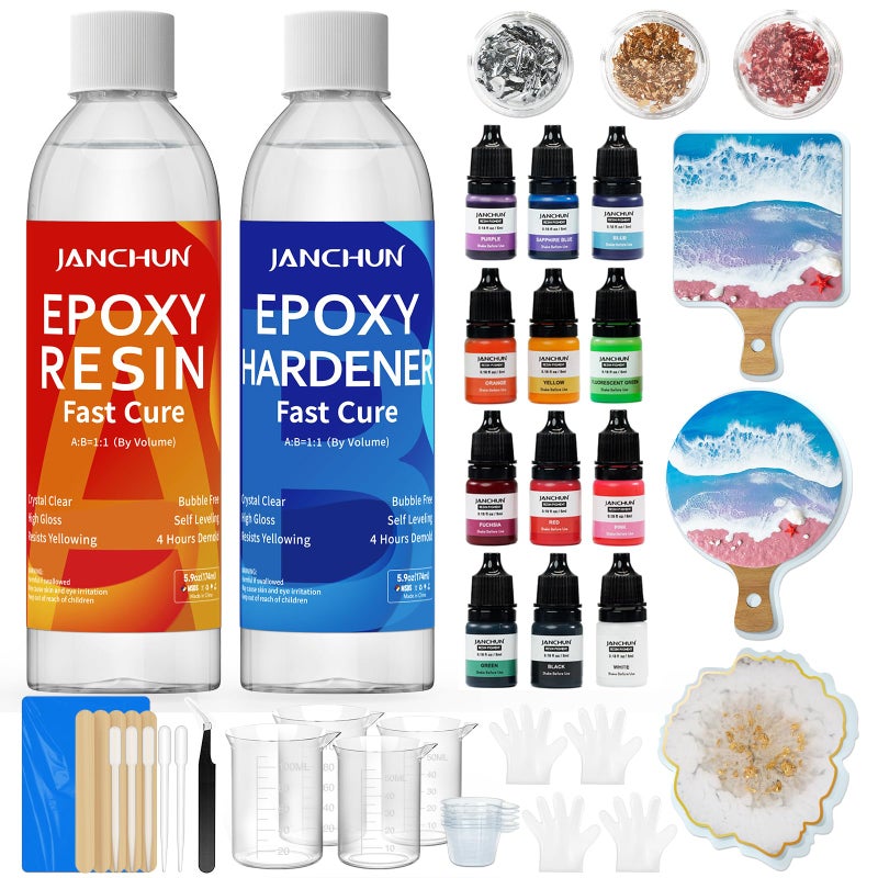 JANCHUN Epoxy Resin Kit,Coating and Coaster Molds for Resin Casting with Gold Flakes Color Pigments,Art Epoxy Resin Crystal Clear for Art,Crafts,Jewelry,DIY,Tumbler,River Table - Image 1