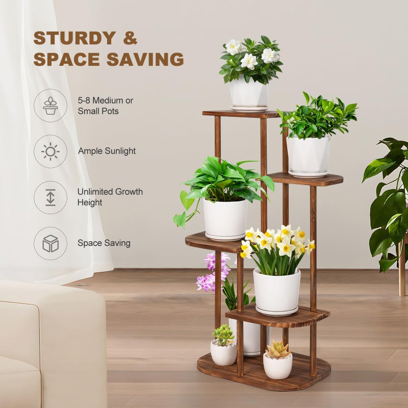 Jotsport 5 Tier Wood Plant Stand for Multiple Plants Indoor Plant Shelf Multi-Tier Flower Pot Holder Corner Display Rack - Image 2