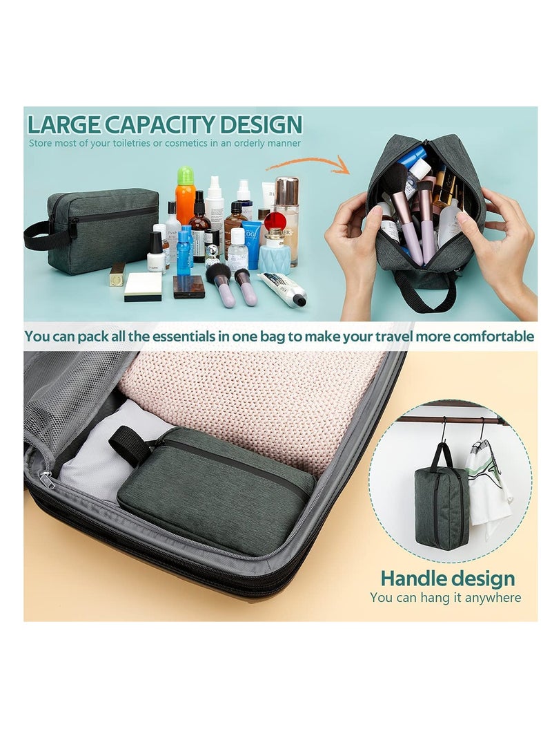 حقيبة مستلزمات السفر للنساء والرجال، حقيبة حلاقة مقاومة للماء لمستلزمات الحمام، حقائب تخزين قابلة للطي مع فاصل ومقبض لمستحضرات التجميل وأدوات الحمام (رمادي) - Image 3