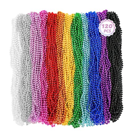 Huskein Bead Necklace 120PCS Mardi Gras Beads 33 Colorful Mardi Gras Beads Necklaces Women Men Party Costume Accessories Parade Throws Bulk Party Favors for Christmas Pirate Carnival - Image 1